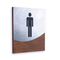 Men's Restroom Sign: Wood & Stainless Steel — "Jure" Design